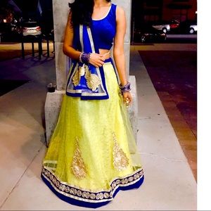 Yellow and navy blue Lehenga Choli